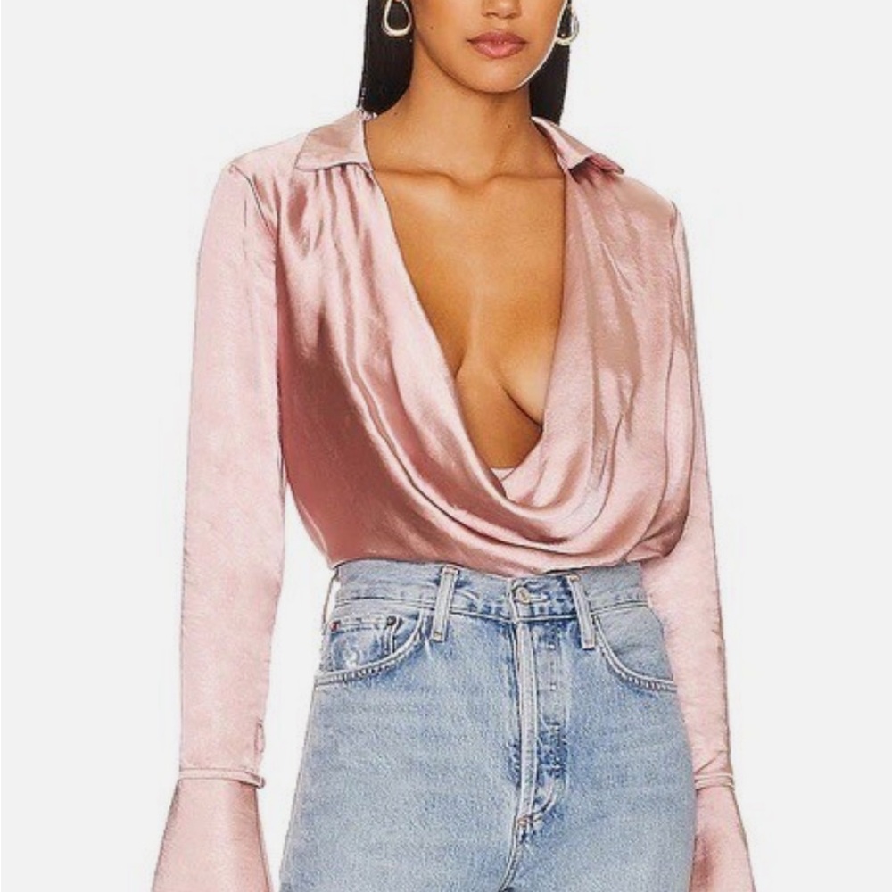Blush Draped Remi Bader X Revolve Long Sleeve Blouse